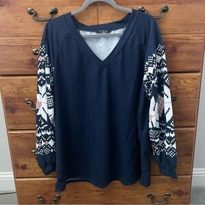 BloomChic Navy Blue Snowflake Women's Long Sleeve Top